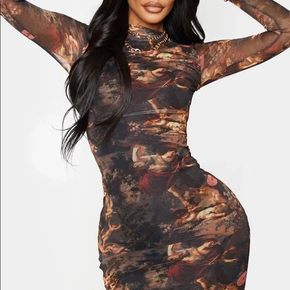 PrettyLittleThing | Dresses | Renaissance High Neck Mesh Bodycon Dress |  Poshmark